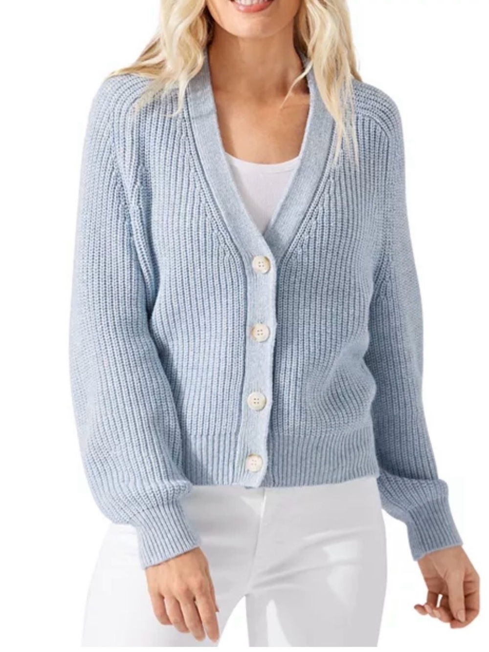 Tommy Bahama  Cabana Solstice Cardigan Sky Heather Blue Ribbed Knit Size S